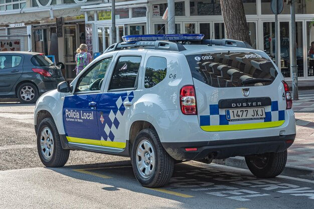 Blanes Spain 09232017 Police car in the hotel Parking lot