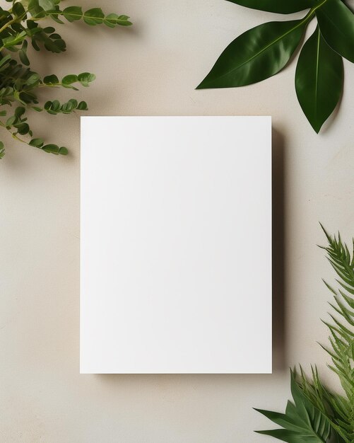 Blank 5x7 white card flat lay mockup minimalist