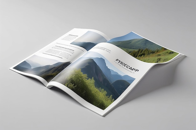 Photo blank a4 photorealistic landscape brochure mockup on light grey background