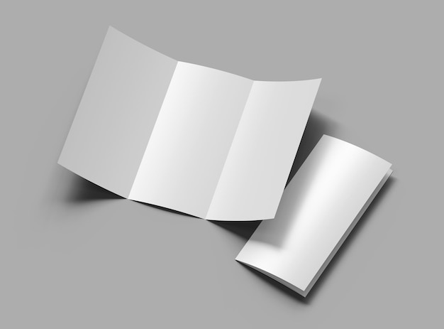 당신의 디자인 3d 렌더링을 제시하기위한 빈 A4 Trifold 책자 템플릿