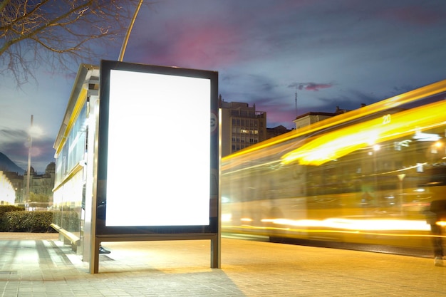 Blank advertisement mock up in a bus stop