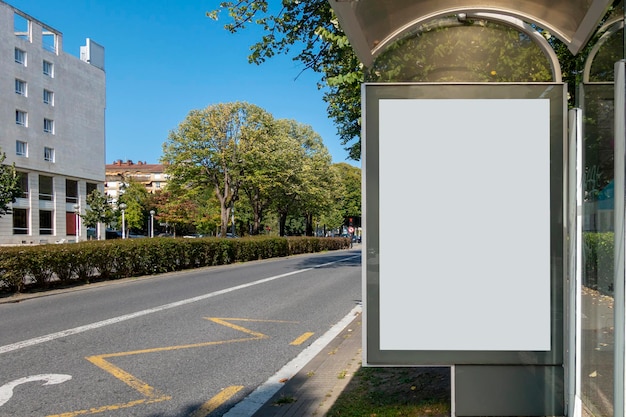 Blank advertisement mock up in a bus stop