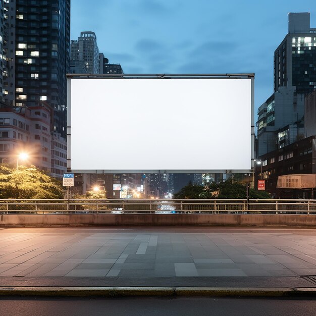 Blank advertisement white billboard in the city with light generated by ai