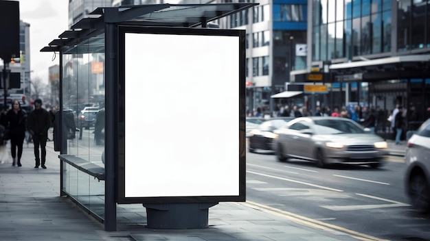 Blank advertising billboard on city bus stop