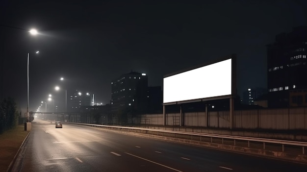 Blank advertising billboard in a largescale square outdoor highway at night