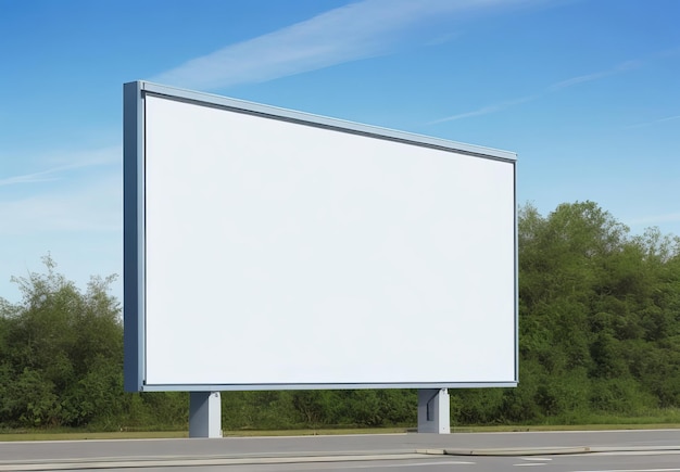 Пустой рекламный щит большого квадратного размера на ясном голубом небе