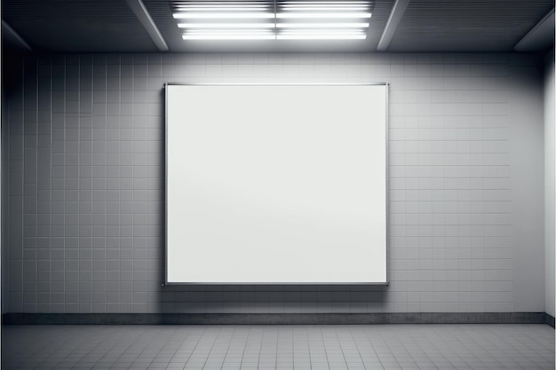 Blank advertising billboard in a largescale square size with white light indoor