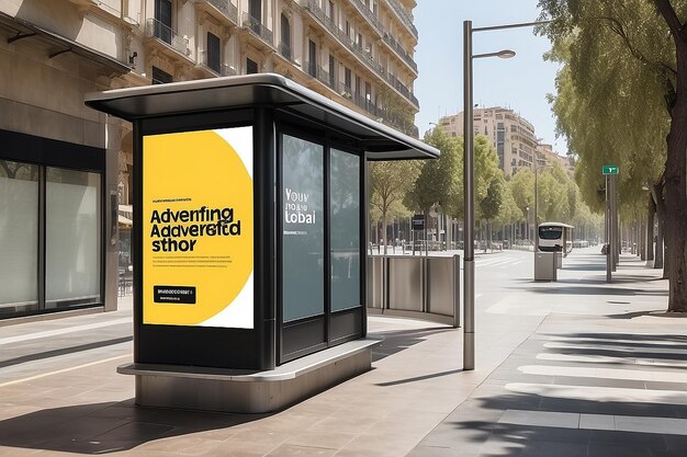 Photo blank advertising light box on the bus stop mockup of empty ad billboard on bus station