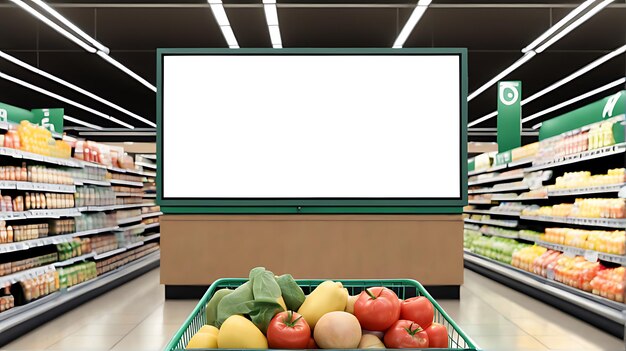 Photo blank advertising mockup for advertisement at the supermarket created using generative ai