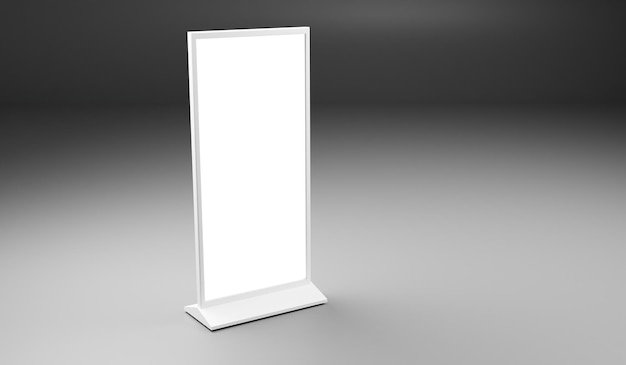 Photo blank advertising stand in gray background 3d rendering vertical image