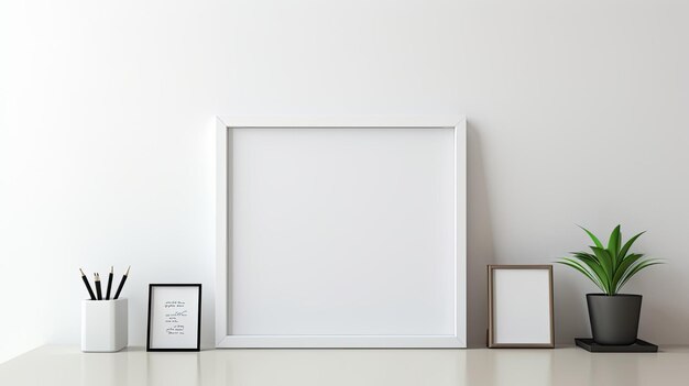 a blank award template mockup with an empty frame placed in a modern office setting characterized by light colors and minimalist design Convey the idea of recognition and achievement