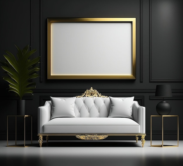 Blank background for mockup living room with a picture frame and a couch in it