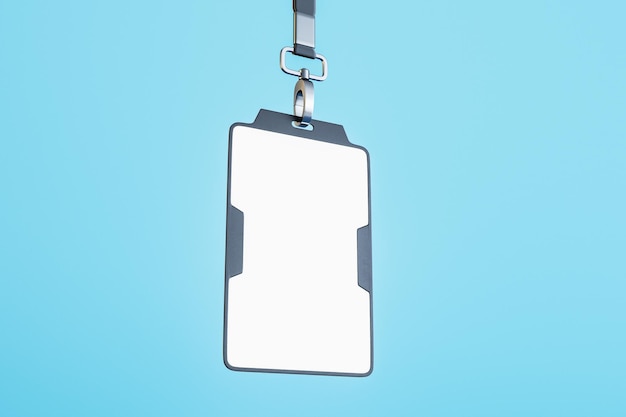Blank badge with mock up place hanging on blue background ID and event concept 3D Rendering