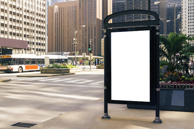 blank banner on city street mock up