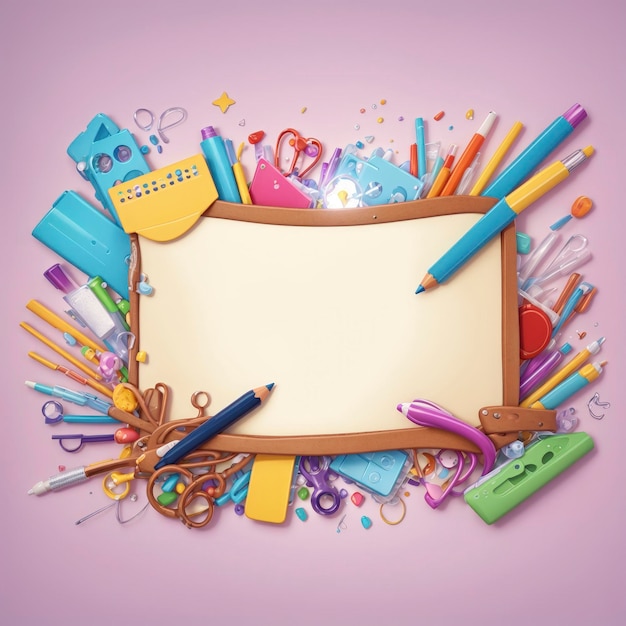 Blank Banner of Joyful School Supplies