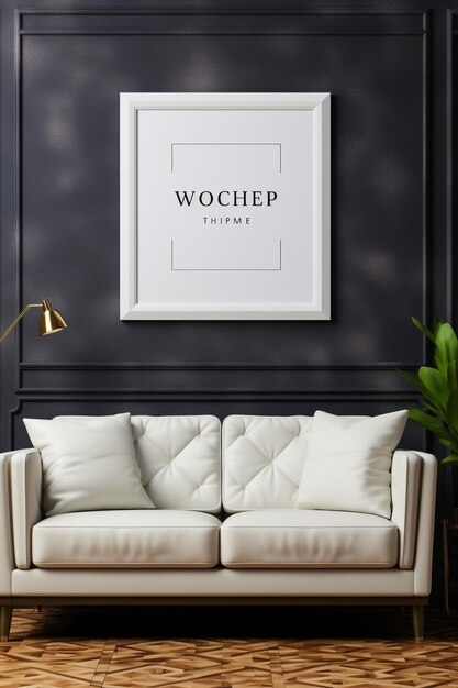 Blank beeldframe mockup op witte muur Moderne woonkamerontwerp Uitzicht op moderne Boho-stijl inter