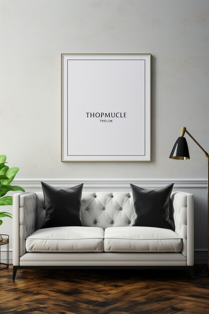 Blank beeldframe mockup op witte muur Moderne woonkamerontwerp Uitzicht op moderne Boho-stijl inter