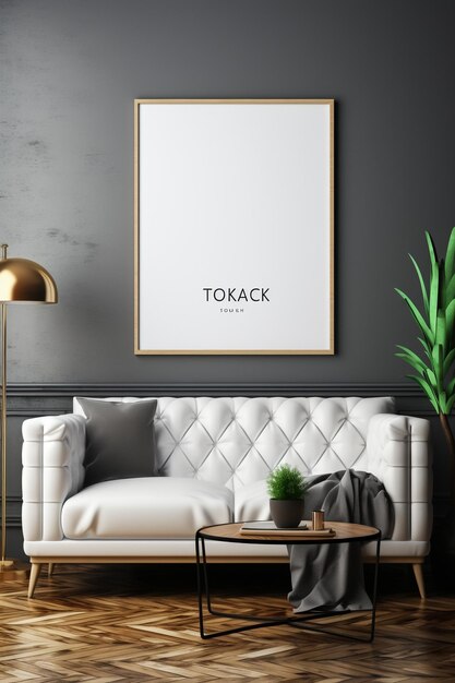 Blank beeldframe mockup op witte muur Moderne woonkamerontwerp Uitzicht op moderne Boho-stijl inter