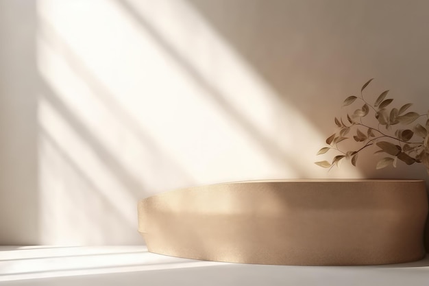 Blank beige brown wall in house with dry plant