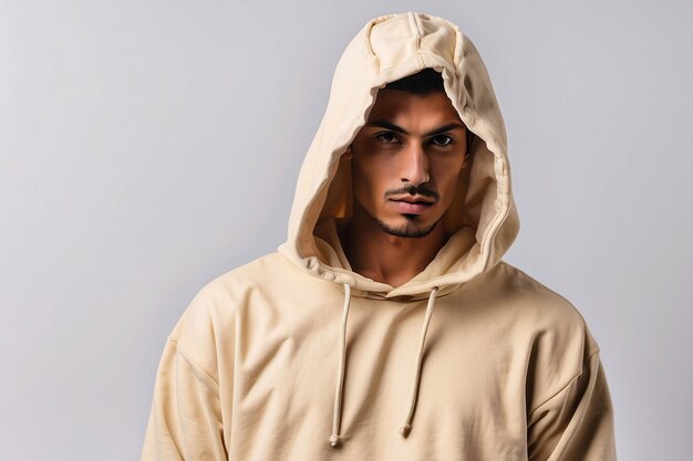 Blank Beige Hoodie Display Template for Advertisement or Mockup Model