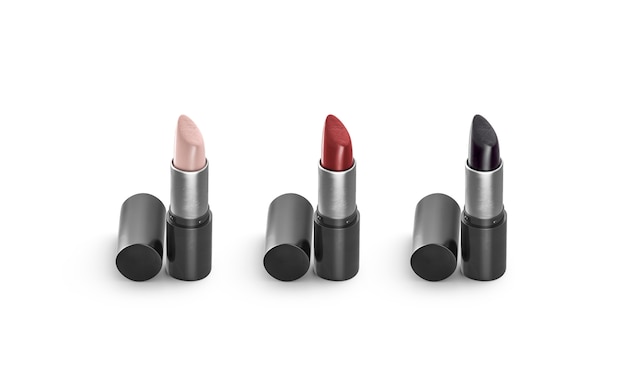 Vuoto tubo rossetto aperto beige, rosso e nero mock up,