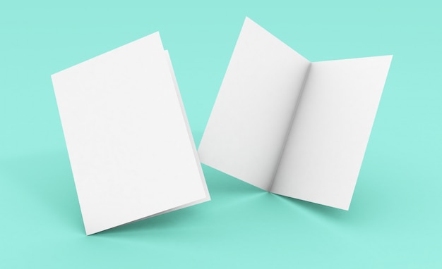 Blank bifold brochure on mint surface