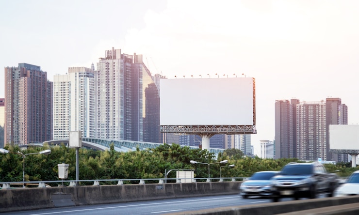 Photo blank big billboard on highway in city town