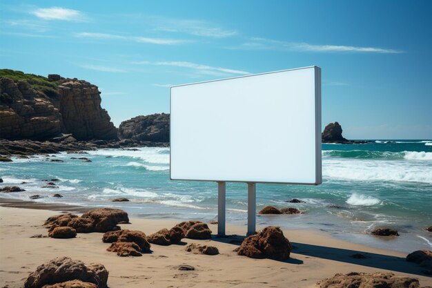 Blank billboard on the beach with sea in the background