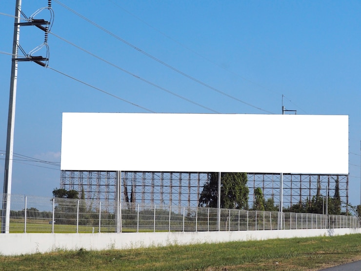 Photo blank billboard on blue sky background for new advertisement