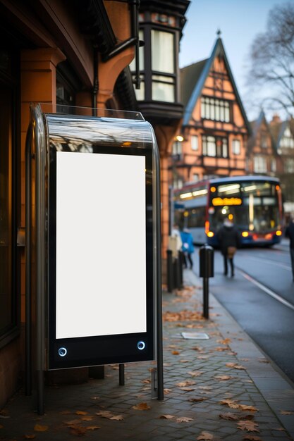 Photo blank billboard on the bus stop in the city mockup