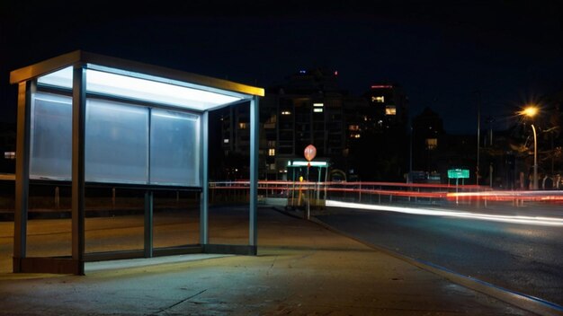 Photo blank billboard on bus stop shelter at night