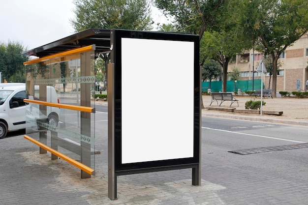 Blank billboard in a bus stop