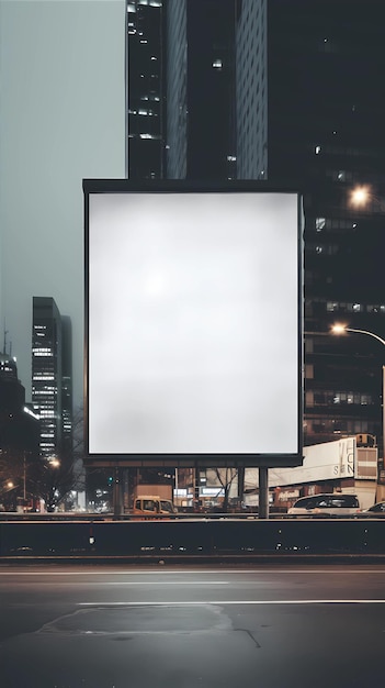 A blank billboard in a city at night