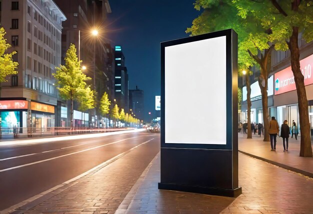 Foto cartellone pubblicitario vuoto su una scatola luminosa di una strada della città per il cartellone informativo di pubblicità all'aperto