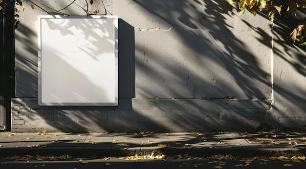 影のあるコンクリートの壁の白いビルボード 広告バナーやデザインのモックアップ
