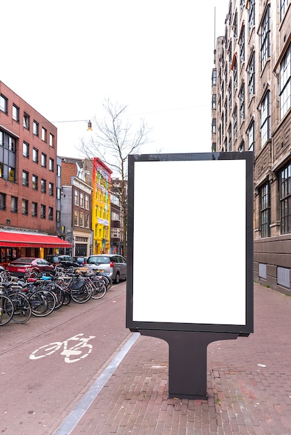 Blank billboard in European small city