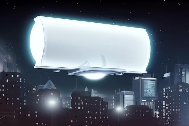 AIが生成した夜の街の空飛ぶ交通機関の空白の看板