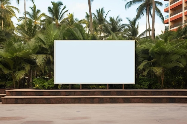 a blank billboard in front of palm trees