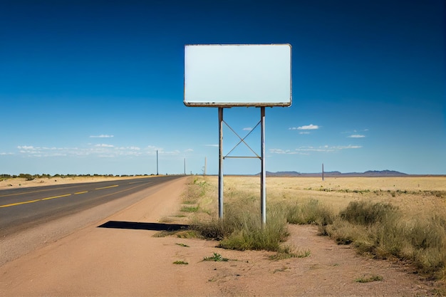 Blank billboard in the middle of a desert road in Namibia Generative AI