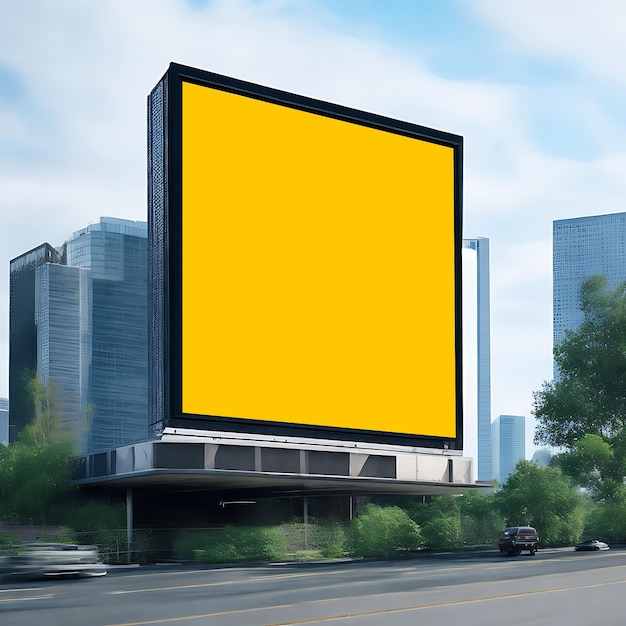 Photo blank billboard mock up with city