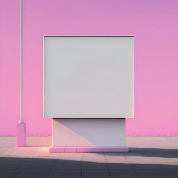 Blank billboard mockup for advertisement in post apocalyptic city vaporwave colors