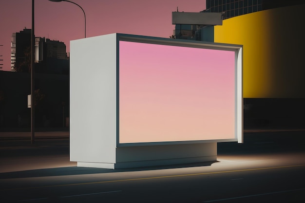 ポスト黙示録的な都市の蒸気波色の広告のための空白の看板モックアップ