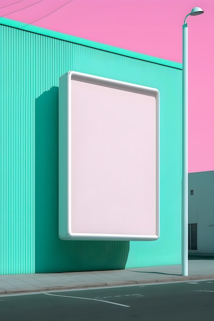 Blank billboard mockup for advertisement in post apocalyptic city vaporwave colors