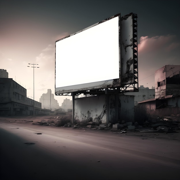 Blank billboard mockup for advertisement in post apocalyptic city