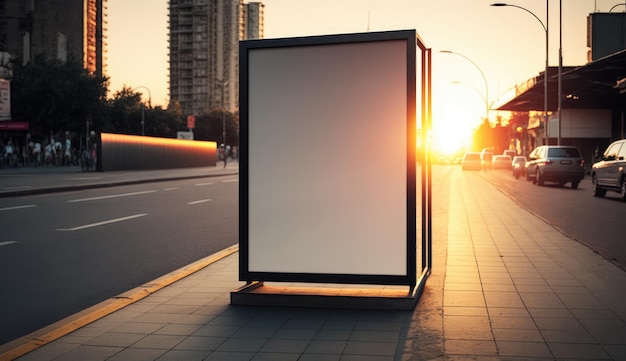 Blank billboard mockup for advertising in the city sunset view