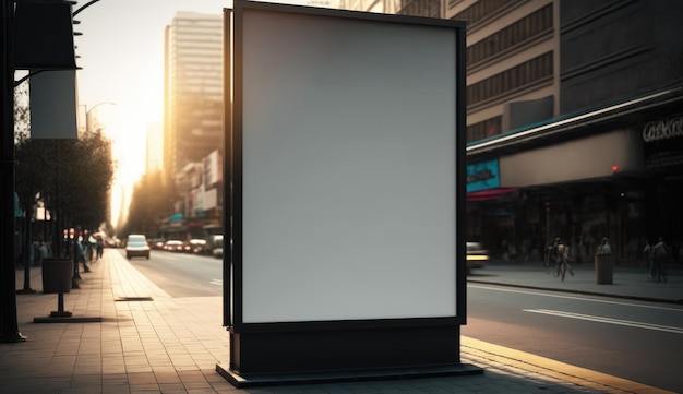 Blank billboard mockup for advertising in the city sunset view