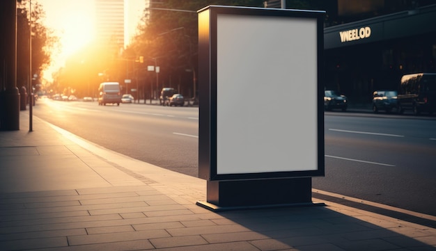 Blank billboard mockup for advertising in the city sunset view