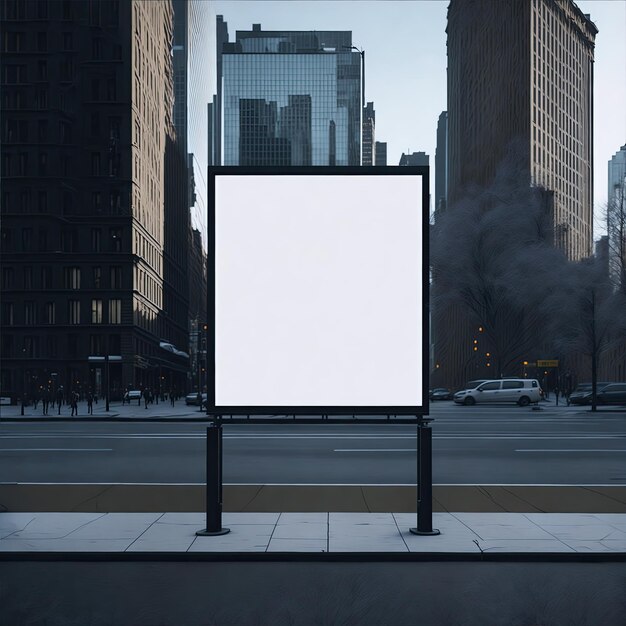 Blank billboard Mockup at the bus stop in the middle of the street