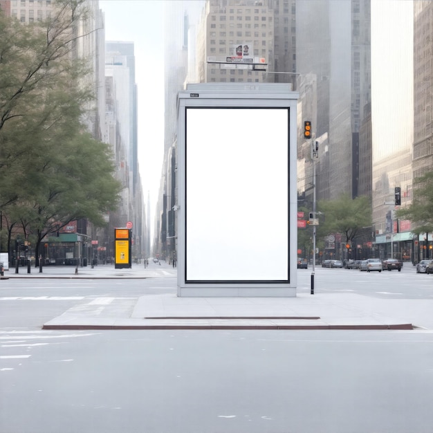 Blank billboard Mockup at the bus stop in the middle of the street