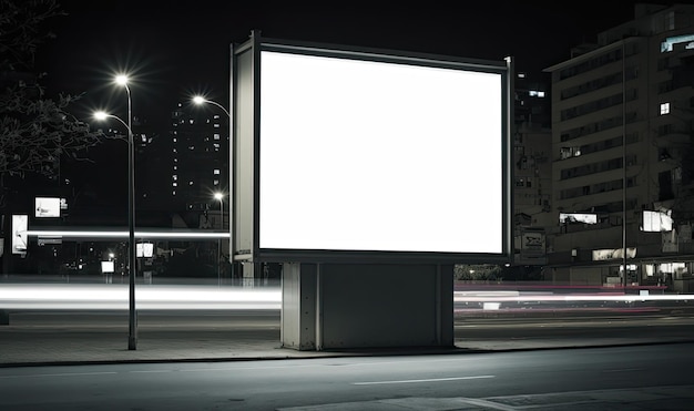 Blank Billboard Mockup on Street at Night Generative AI